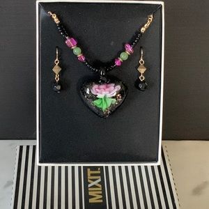 MIXIT Flower Necklace and Pierced Earring Set